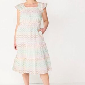 Draper James Dresses White Rainbow Clip Dot Midi Sun Dress, Size Xs